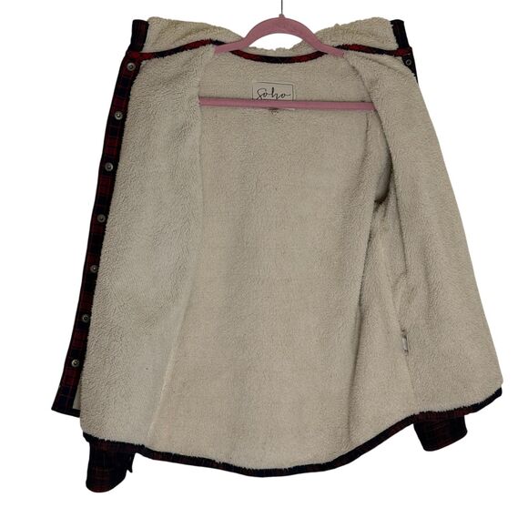 Soho Threads Corduroy Jacket Sherpa Fleece Hooded Plaid Blue Red M bv - Picture 8 of 15